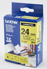 Bandă laminată Brother TZ651 8m/24mm negru/galben