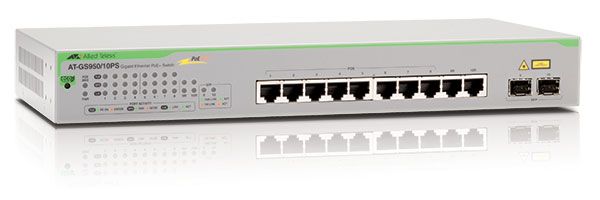 Switch Allied Telesis AT-GS950/10PS cu management fara PoE 8x1000Mbps-RJ45 (PoE+) + 2x1000Mbps-RJ45 (sau 2xSFP)