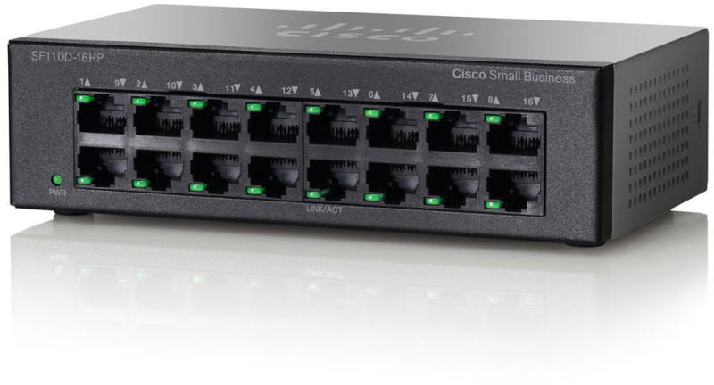 Switch Cisco SF110D-16HP fara management cu PoE 16x100Mbps-RJ45 (8xPoE)