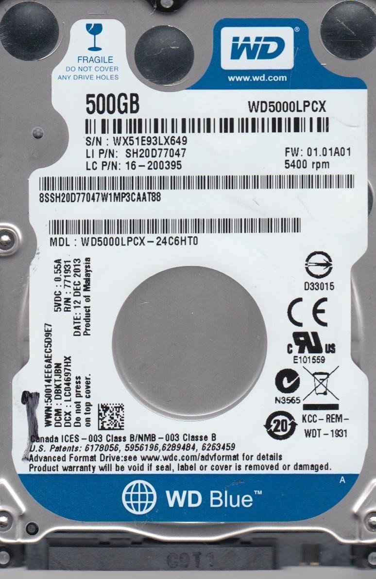 Hard Disk Notebook Western Digital Blue 500GB SATA3 5400 rpm 16MB