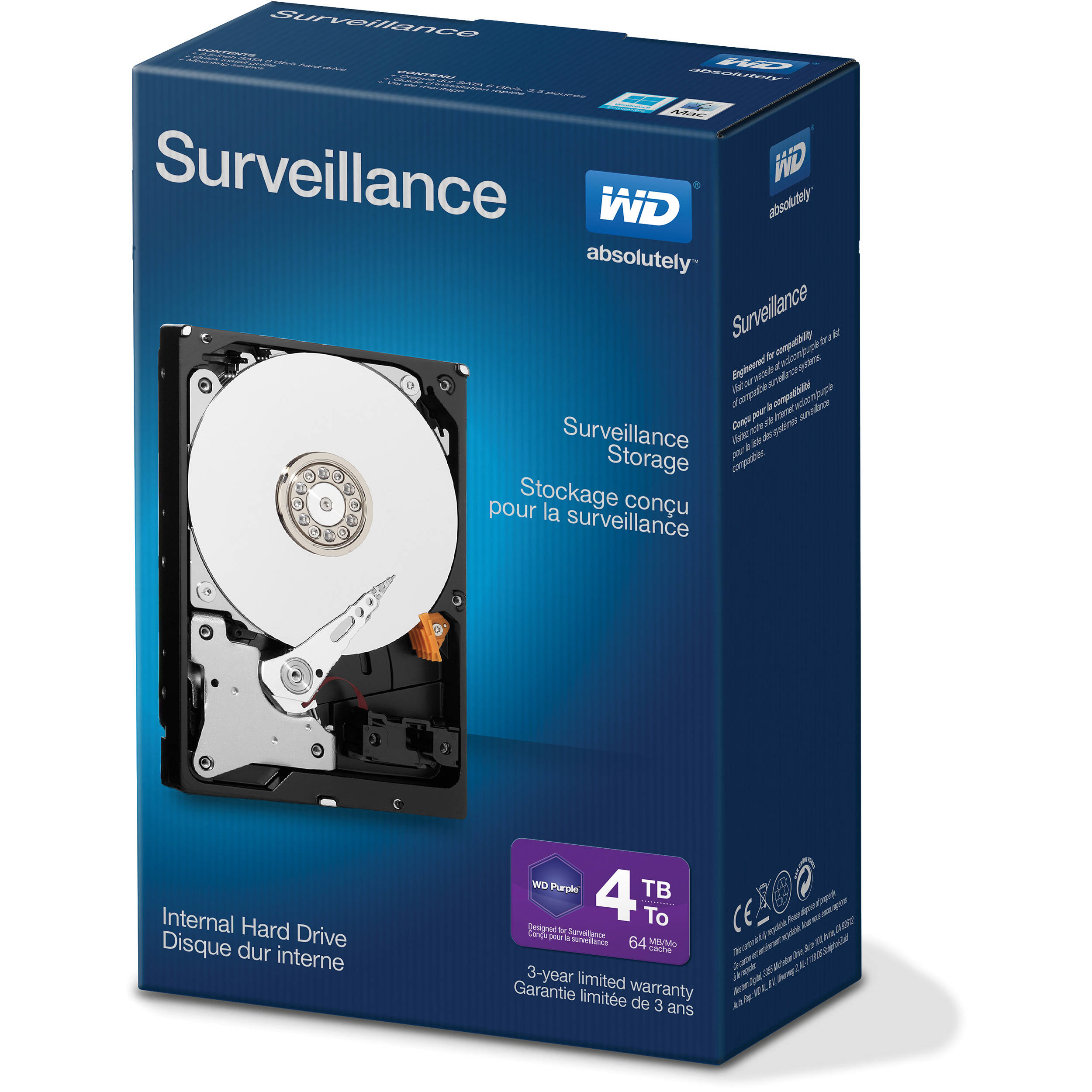 Hard disk desktop western digital surveillance 4tb 64mb 3.5 