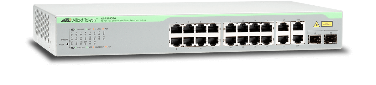 Switch Allied Telesis AT-FS750/20 cu management fara PoE 16x100Mbps-RJ45 2x1000Mbps-RJ45 2xCombo SFP+RJ45