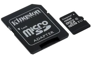 Card de memorie Kingston microSDHC Canvas Select 80R 16GB CL10 + adaptor SD
