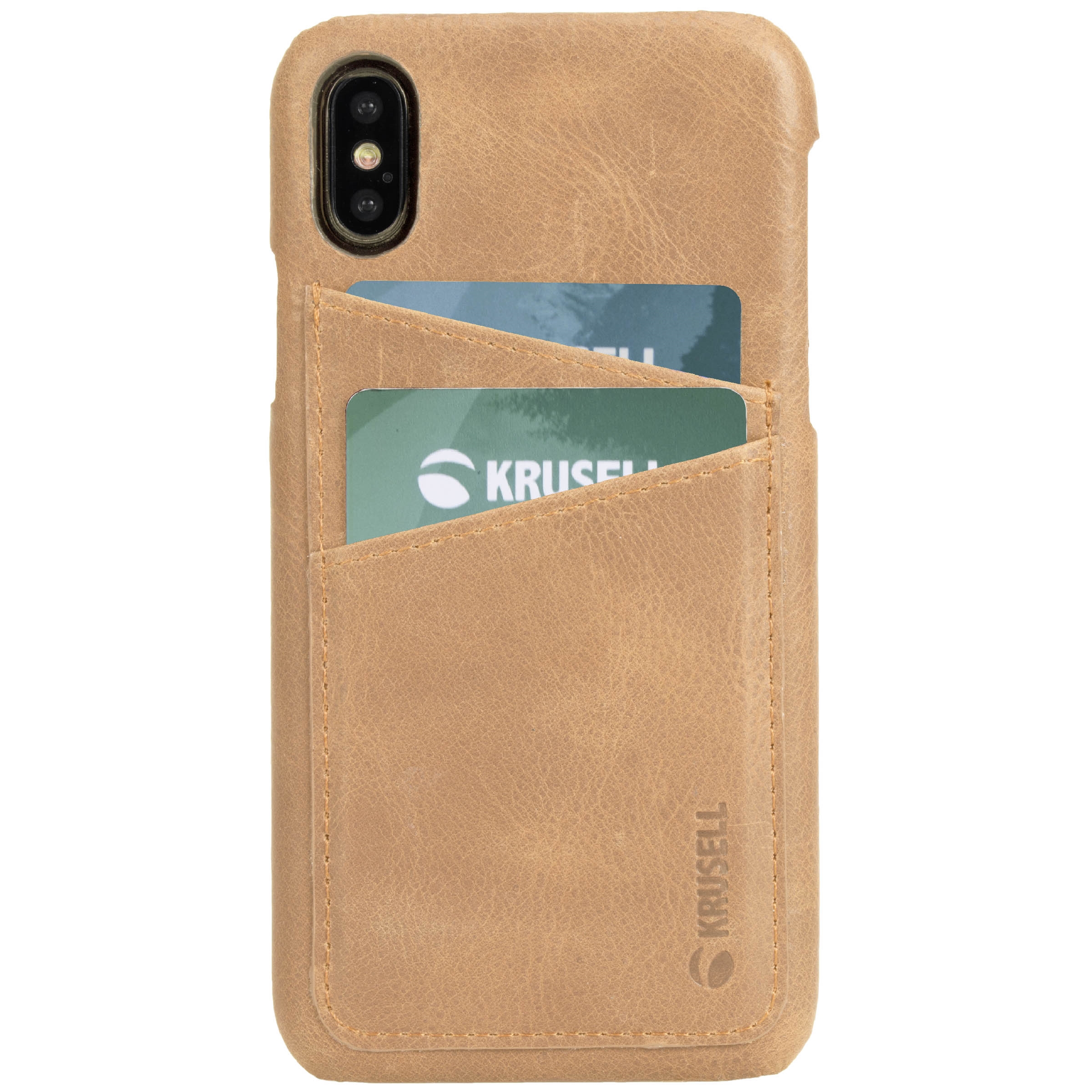 Capac protectie spate Krusell Sunne Cover 2 Card pentru Apple iPhone XS 5.8″ Leather Vintage Nude