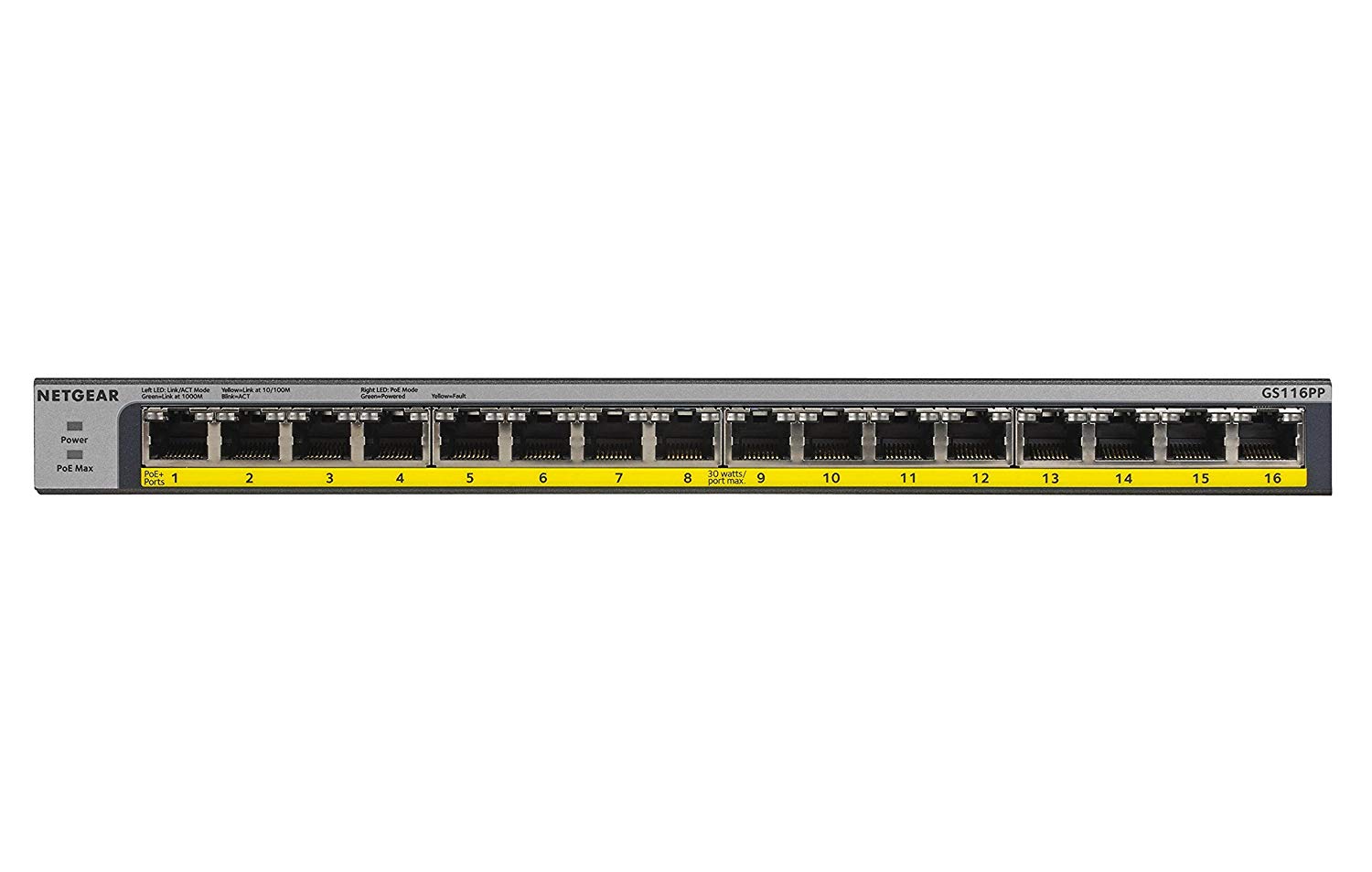 Switch Netgear GS116PP fara management cu PoE 16x1000Mbps-RJ45