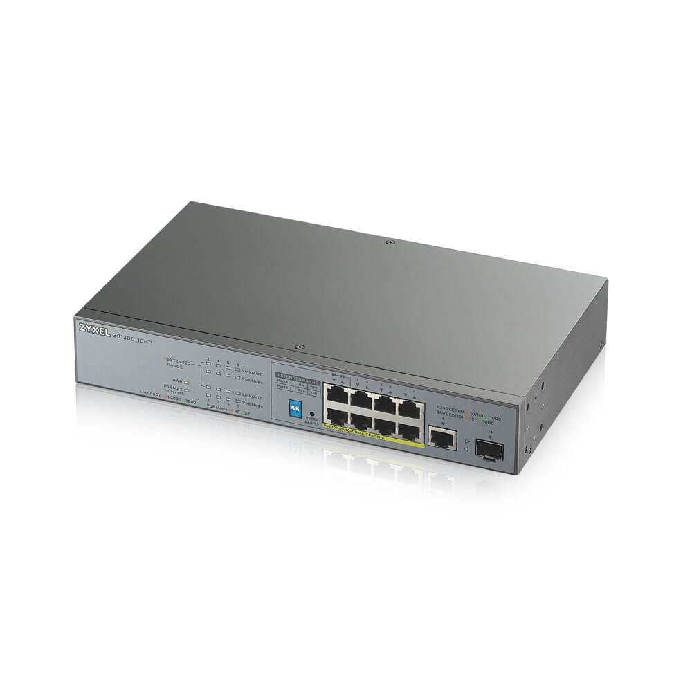 Switch ZyXEL GS1300-10HP fara management cu PoE 9x1000Mbps-RJ45 (8xPoE) + 1xSFP
