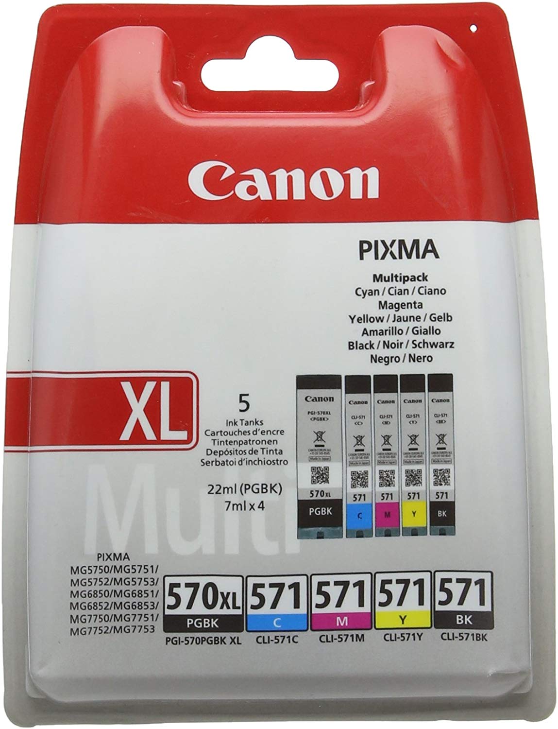 Pachet 5 Cartuse InkJet Canon PGI-570XL/CLI-571 Yellow Pigment Black Magenta Cyan Black