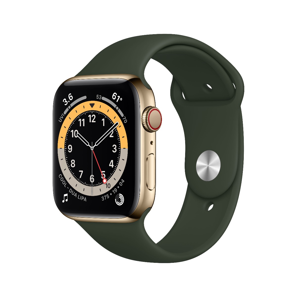 Smartwatch apple watch series 6 gps + cellular 40mm 4g carcasa gold stainless steel bratara cyprus green sport band