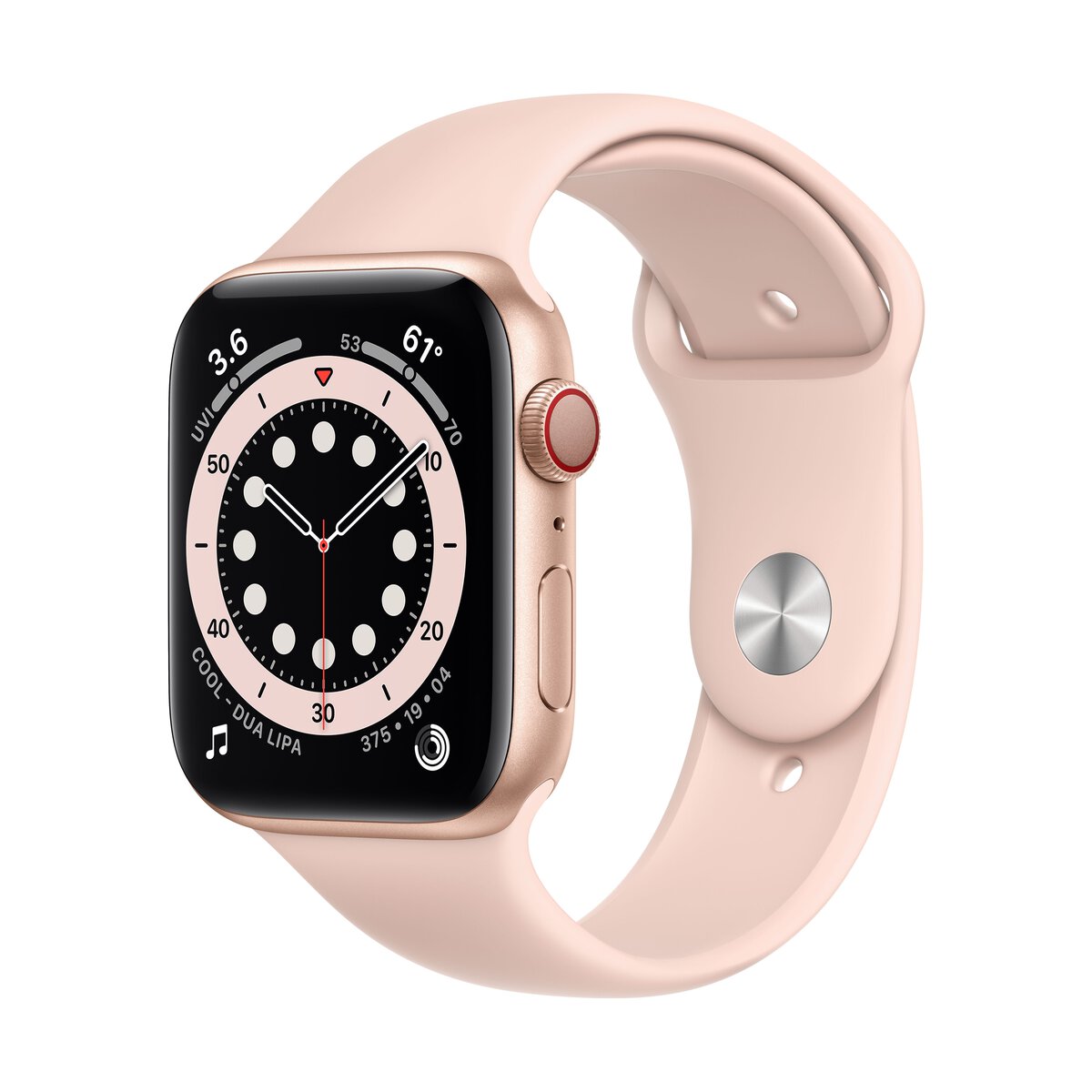 Smartwatch apple watch series 6 gps + cellular 44mm 4g carcasa gold aluminium bratara pink sand sport band
