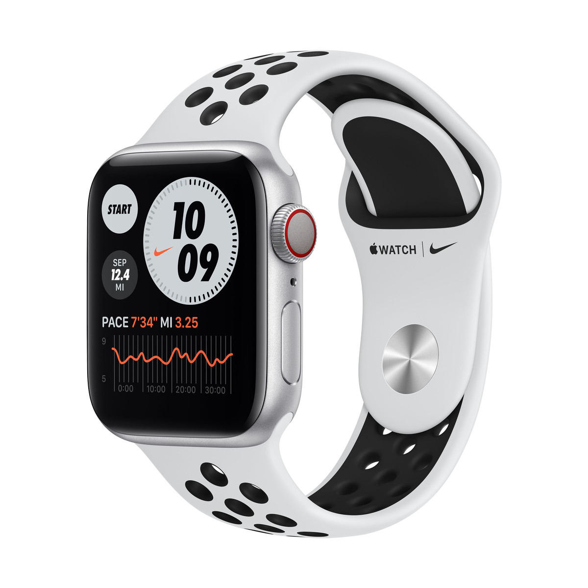 Smartwatch Apple Watch Nike Series 6 GPS + Cellular 40mm 4G Carcasa Silver Aluminium Bratara Pure Platinum/Black Nike Sport Band