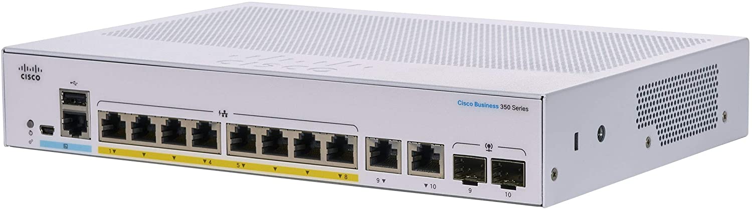 Switch cisco cbs350-8p-e-2g cu management cu poe 8x1000mbps-rj45 (8xpoe) + 2xgigabit/sfp combo