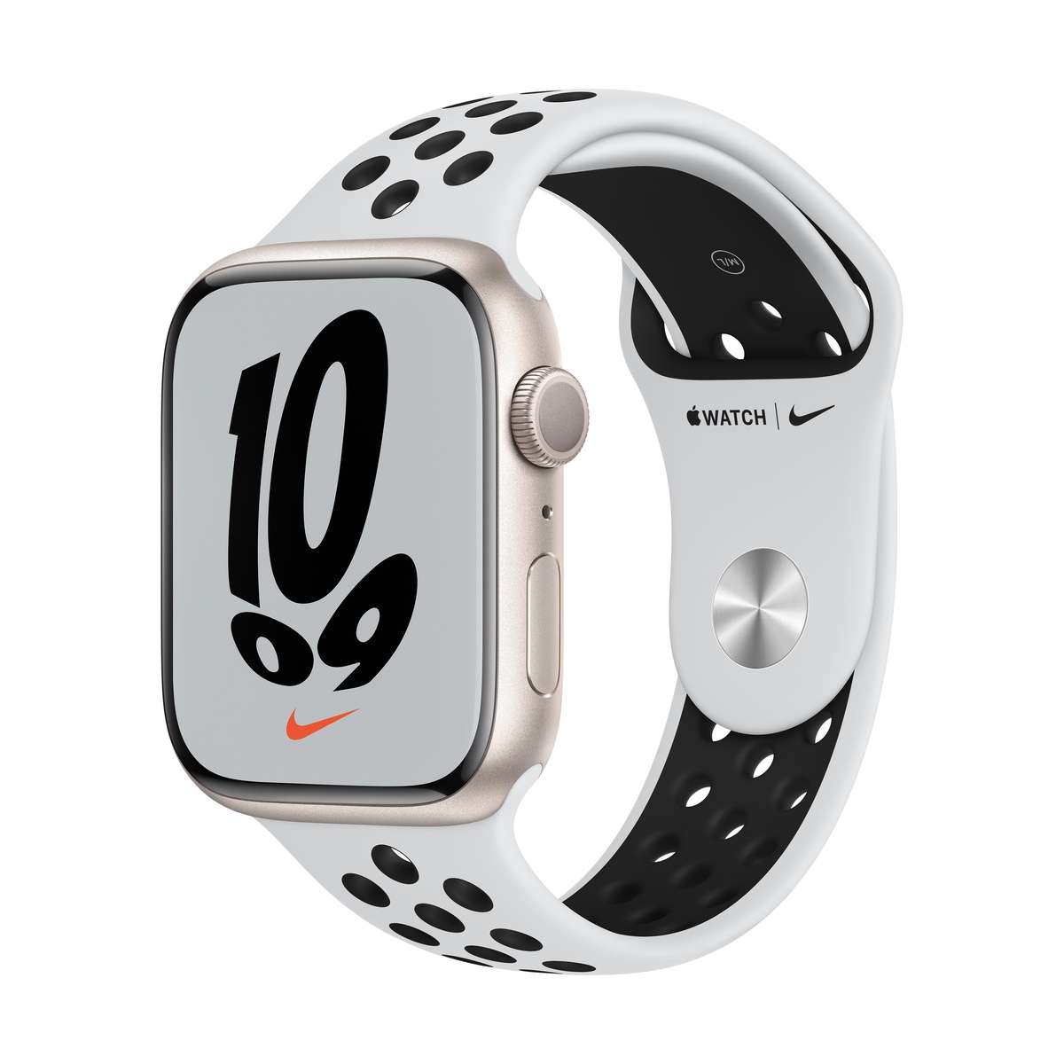Smartwatch apple watch nike series 7 gps 45mm carcasa starlight aluminium bratara pure platinum/black nike sport band