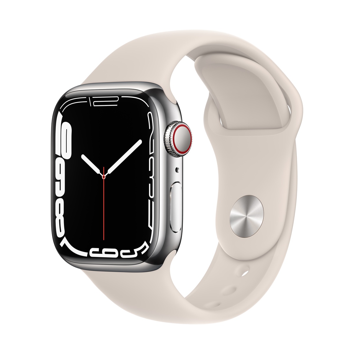 Smartwatch apple watch series 7 gps + cellular 41mm 4g carcasa silver stainless steel bratara starlight sport band