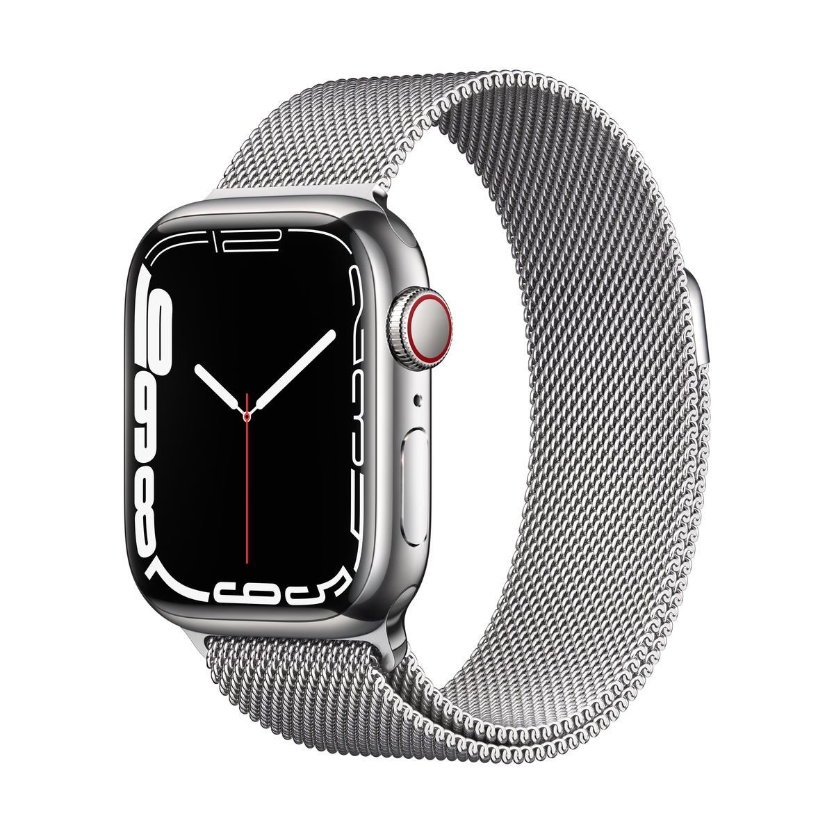 Smartwatch apple watch series 7 gps + cellular 41mm 4g carcasa silver stainless steel bratara silver milanese loop