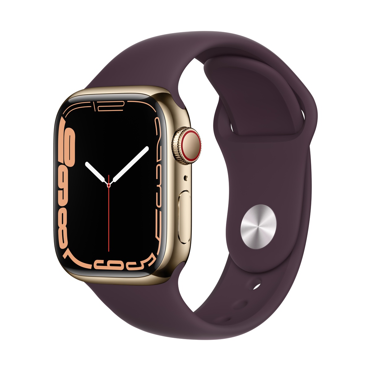Smartwatch apple watch series 7 gps + cellular 41mm 4g carcasa gold stainless steel bratara dark cherry sport band