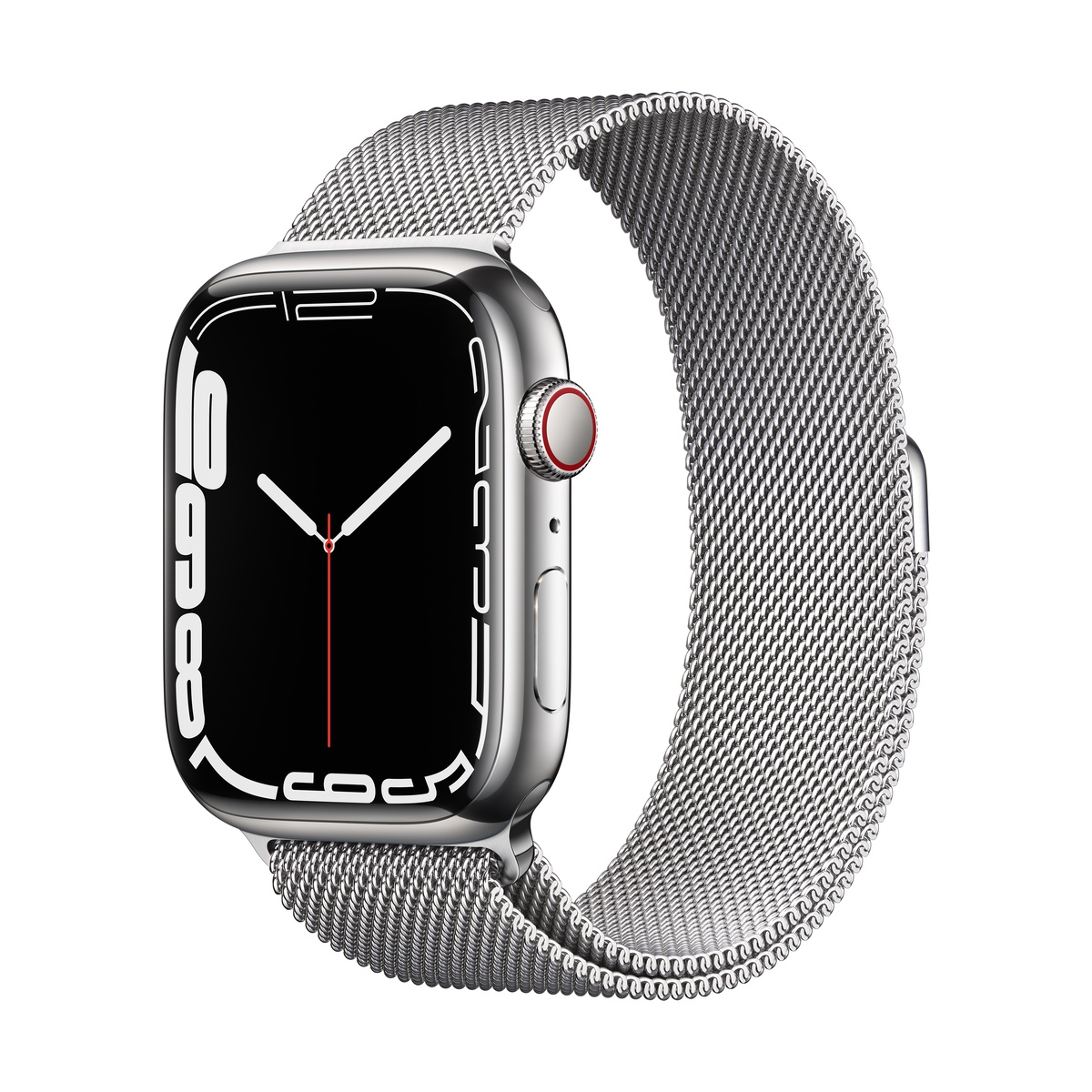 Smartwatch apple watch series 7 gps + cellular 45mm 4g carcasa silver stainless steel bratara silver milanese loop