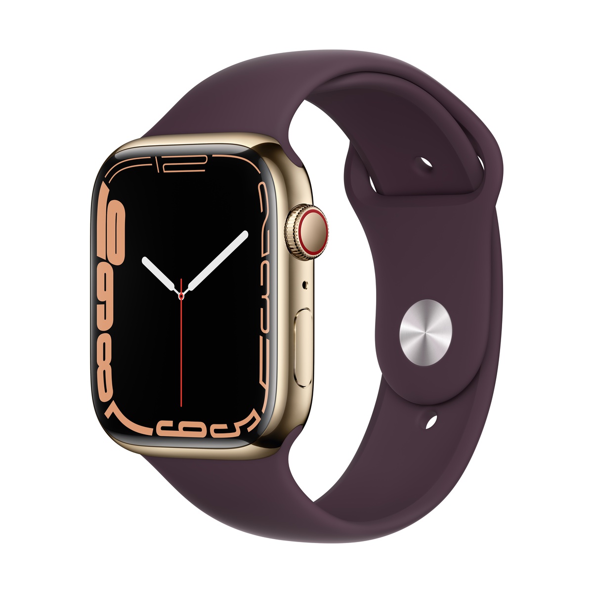 Smartwatch apple watch series 7 gps + cellular 45mm 4g carcasa gold stainless steel bratara dark cherry sport band