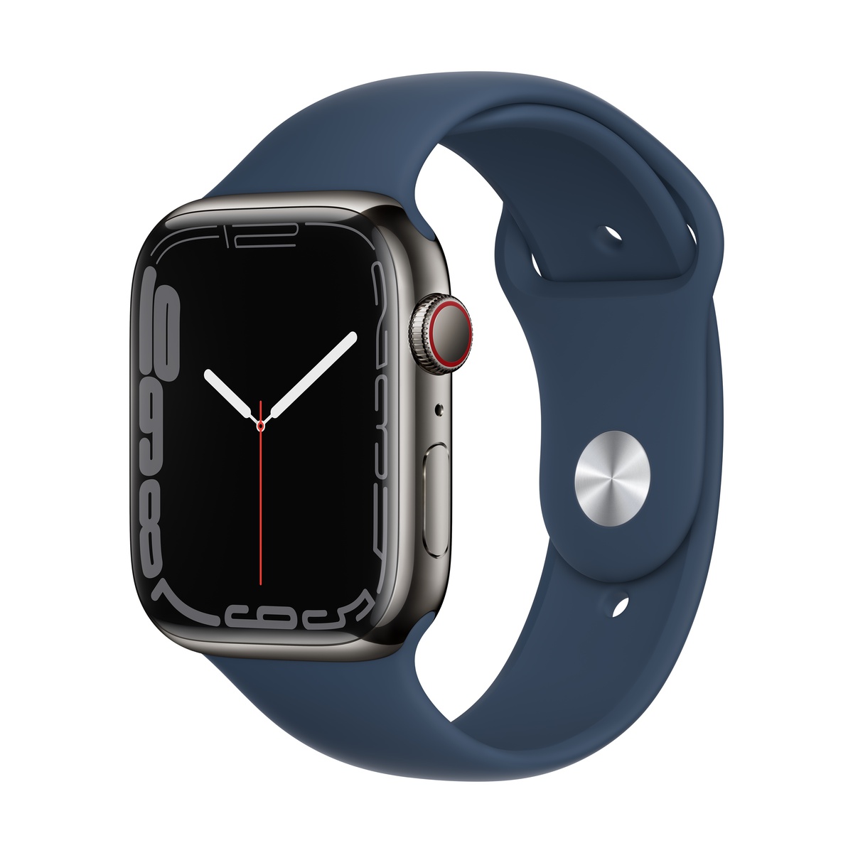 Smartwatch apple watch series 7 gps + cellular 45mm 4g carcasa graphite stainless steel bratara abyss blue sport band