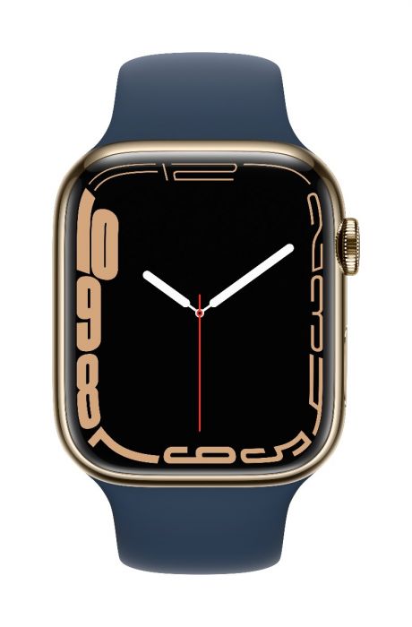 Smartwatch apple watch series 7 gps + cellular 45mm 4g carcasa gold stainless steel bratara abyss blue sport band