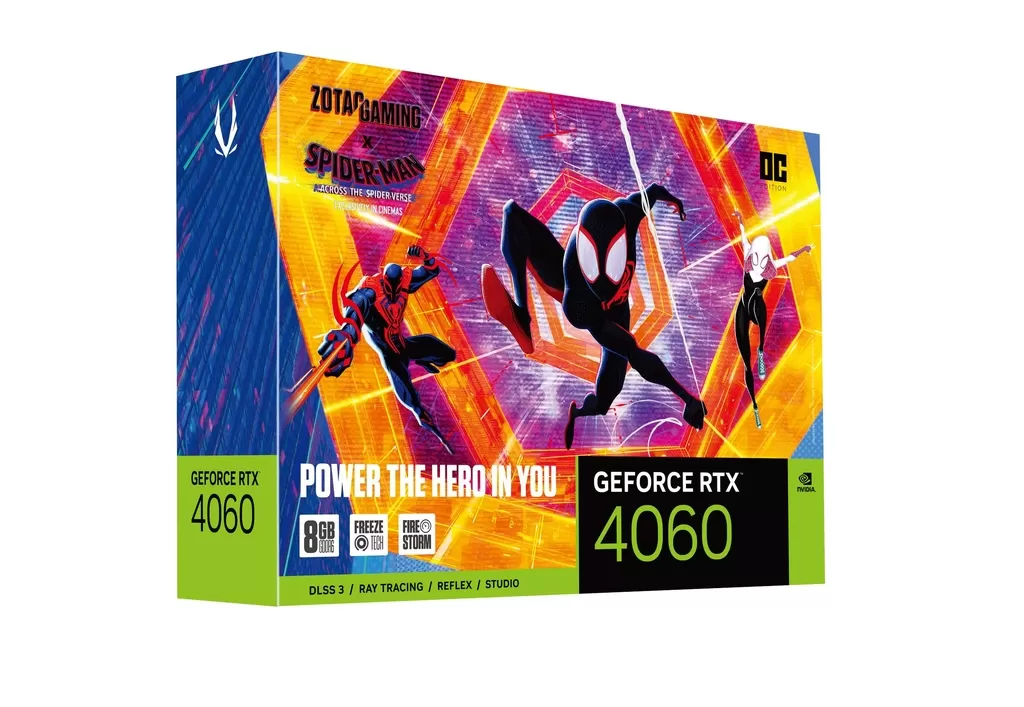 Placa video zotac gaming geforce rtx 4060 oc spider-man: across the spider-verse bundle 8gb gddr6 128 biti