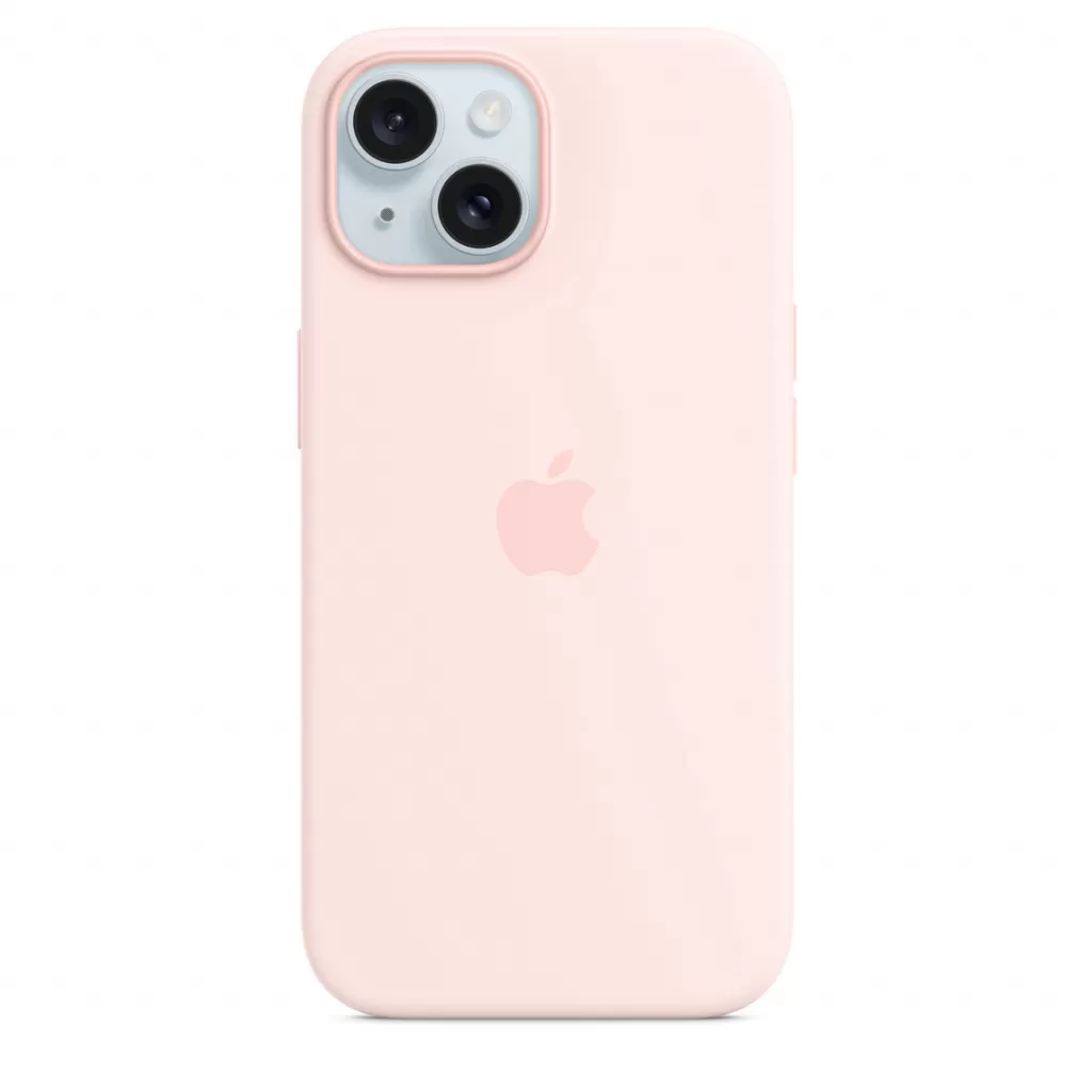 Husa de protectie apple silicone case cu magsafe pentru iphone 15 light pink