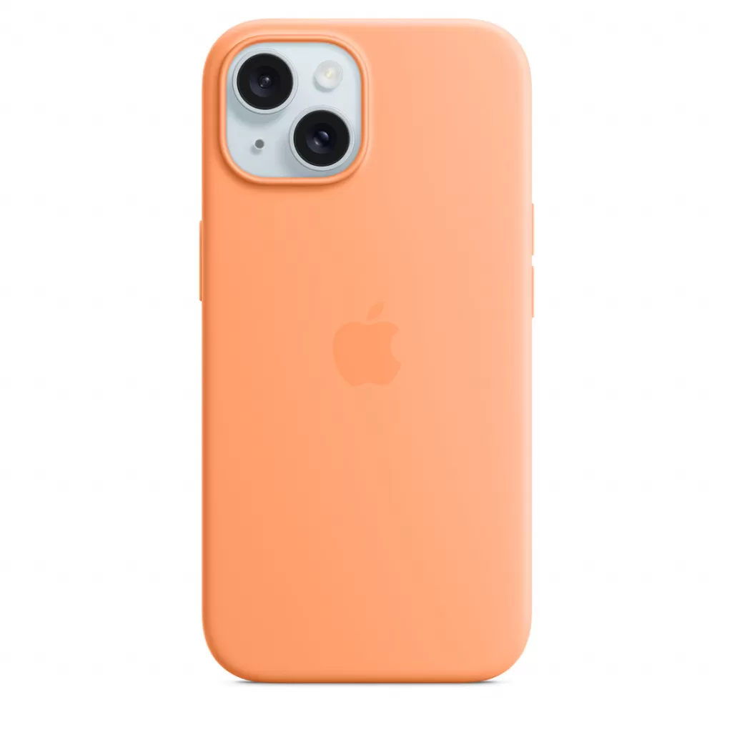 Husa de protectie apple silicone case cu magsafe pentru iphone 15 orange sorbet