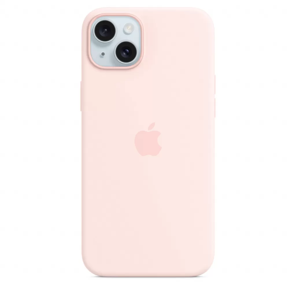Husa de protectie apple silicone case cu magsafe pentru iphone 15 plus light pink