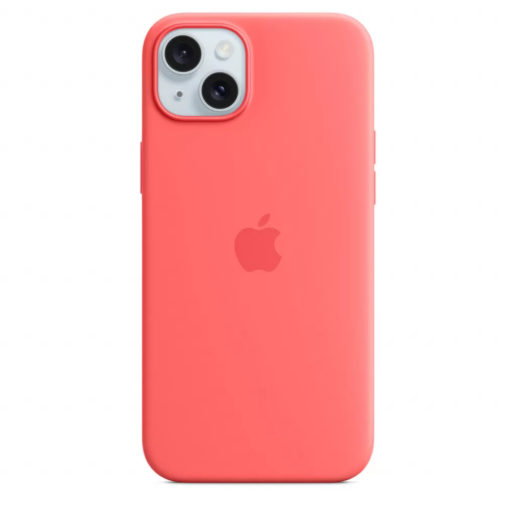 Husa de protectie apple silicone case cu magsafe pentru iphone 15 plus guava