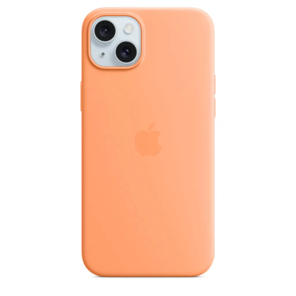 Husa de protectie apple silicone case cu magsafe pentru iphone 15 plus orange sorbet