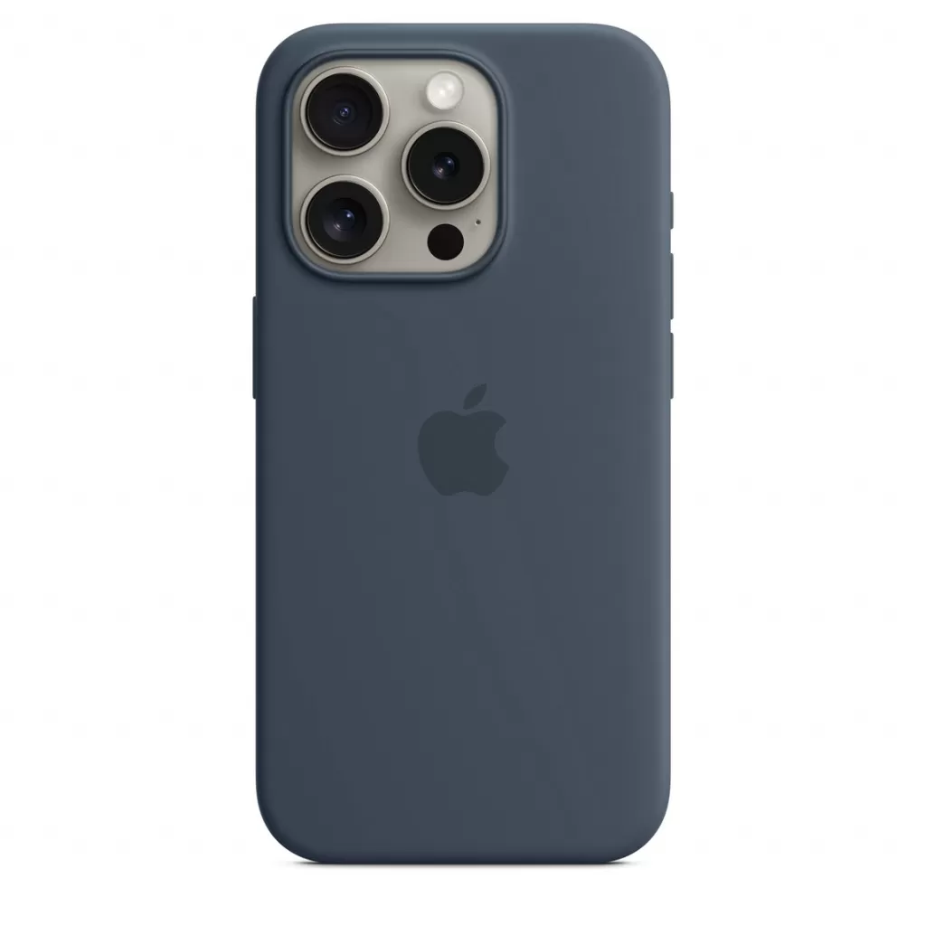 Husa de protectie apple silicone case cu magsafe pentru iphone 15 pro storm blue