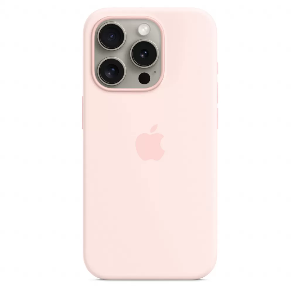 Husa de protectie apple silicone case cu magsafe pentru iphone 15 pro light pink