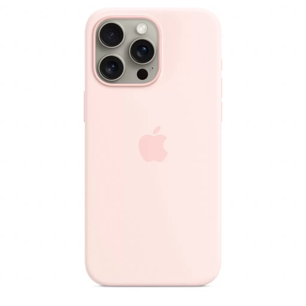 Husa de protectie apple silicone case cu magsafe pentru iphone 15 pro max light pink