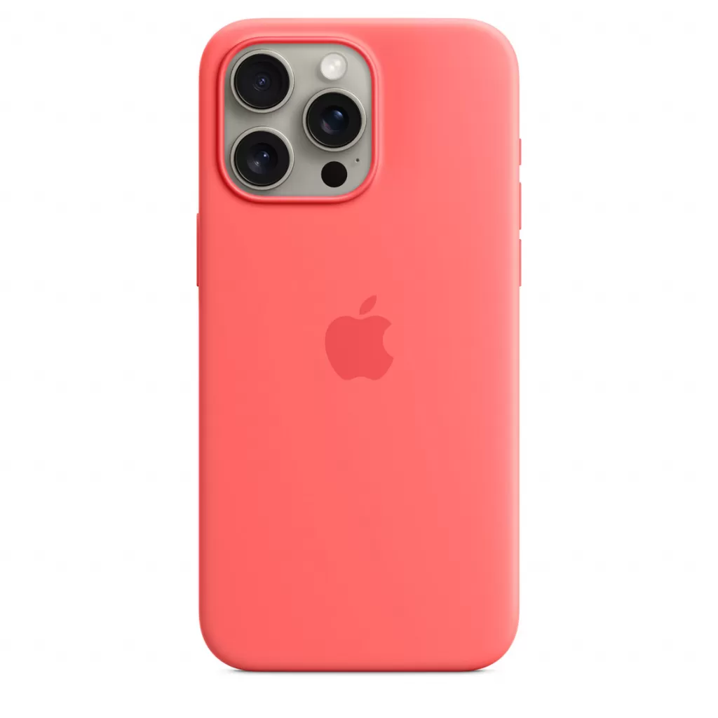 Husa de protectie apple silicone case cu magsafe pentru iphone 15 pro max guava
