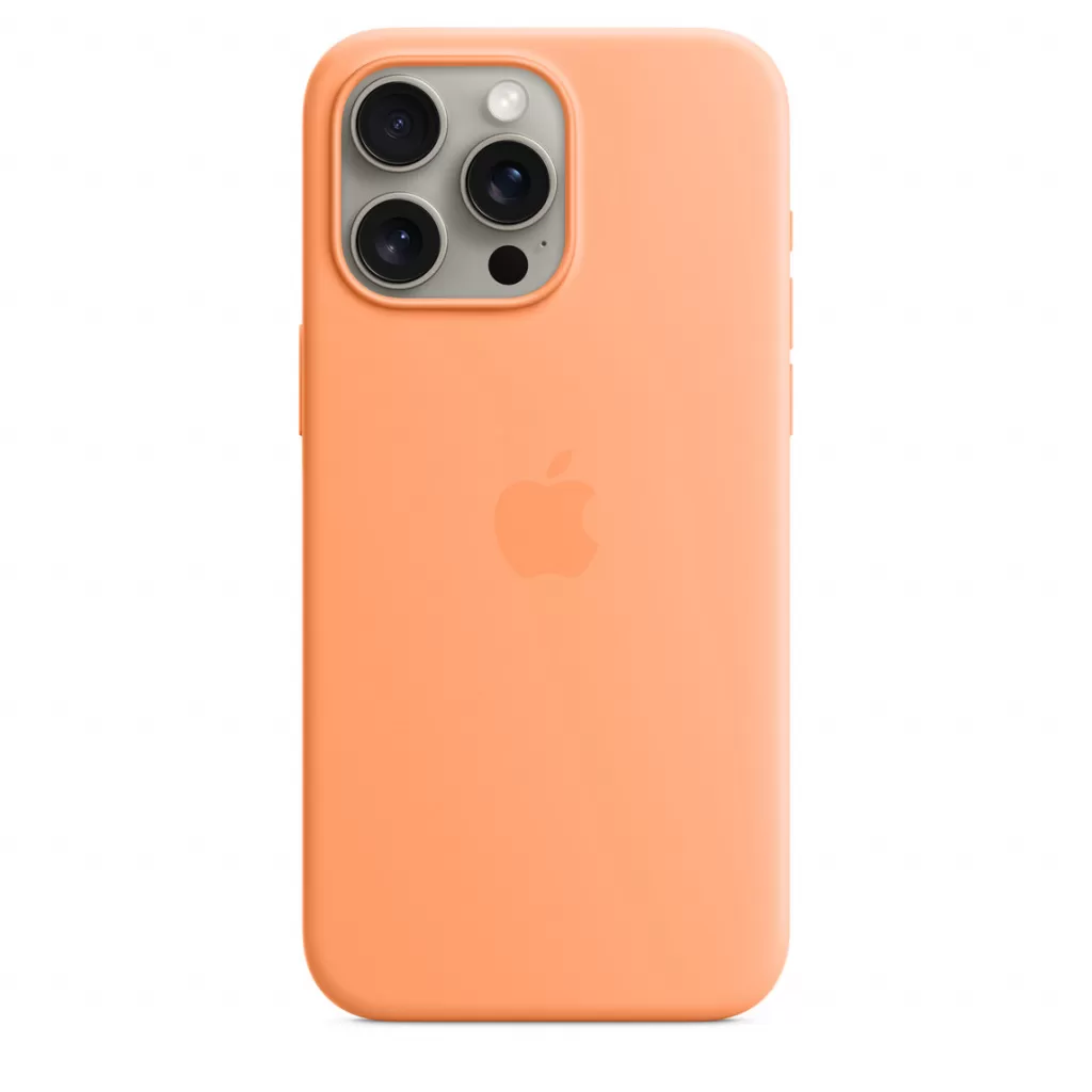 Husa de protectie apple silicone case cu magsafe pentru iphone 15 pro max orange sorbet