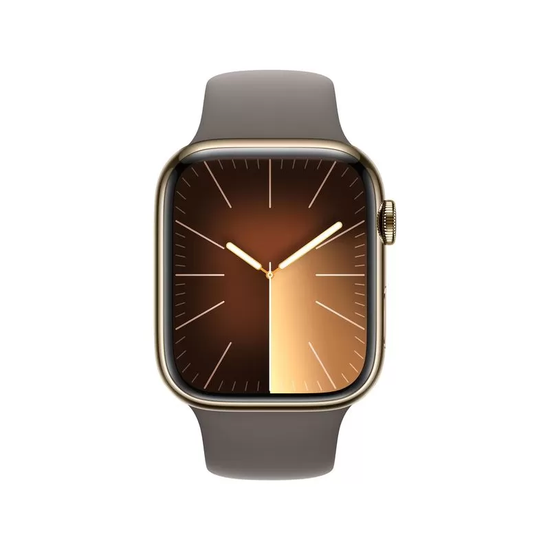 Smartwatch apple watch 9 gps + cellular 45mm carcasa gold stainless steel bratara clay sport - m/l