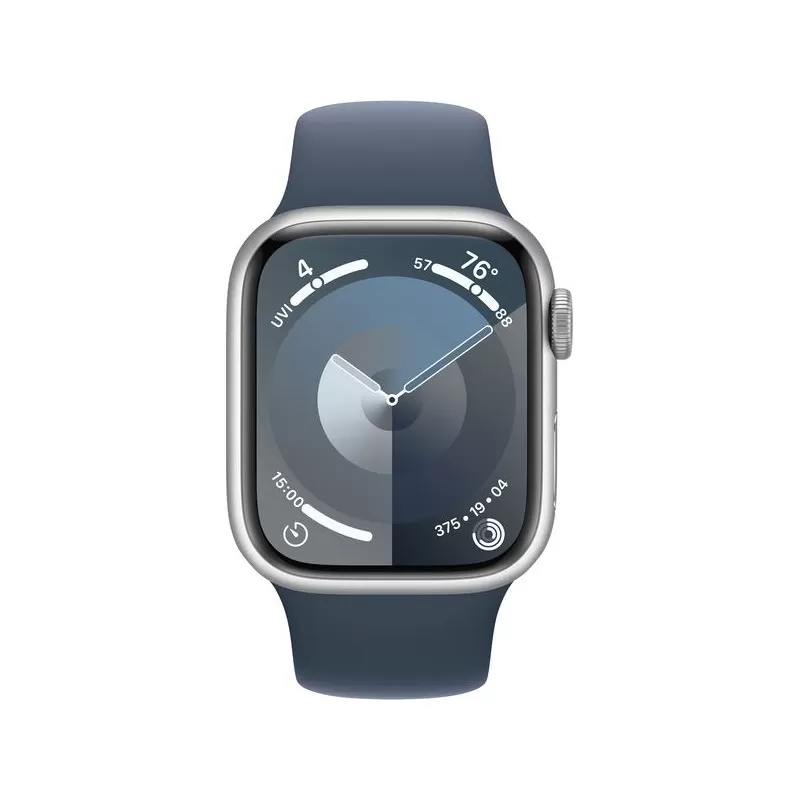 Smartwatch apple watch 9 gps + cellular 45mm carcasa silver aluminium bratara storm blue sport - s/m