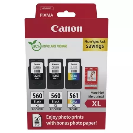 Pachet Cartuse Inkjet Canon PG-560XL x2 / CL-561XL + Photo Paper Value Pack