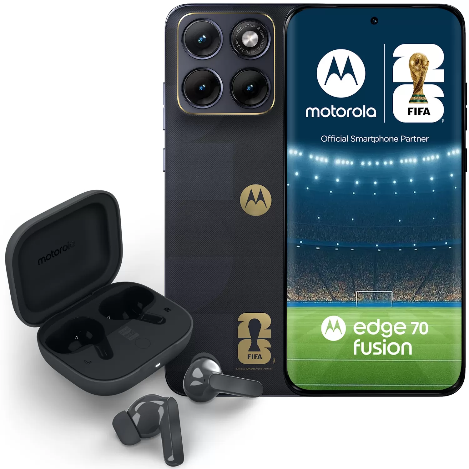 Telefon Mobil Motorola Edge 70 Fusion FIFA Edition  256GB Flash  8GB RAM  5200mAh  Nano SIM + eSIM  5G  Pantone Silhouette + Casti Moto buds bass