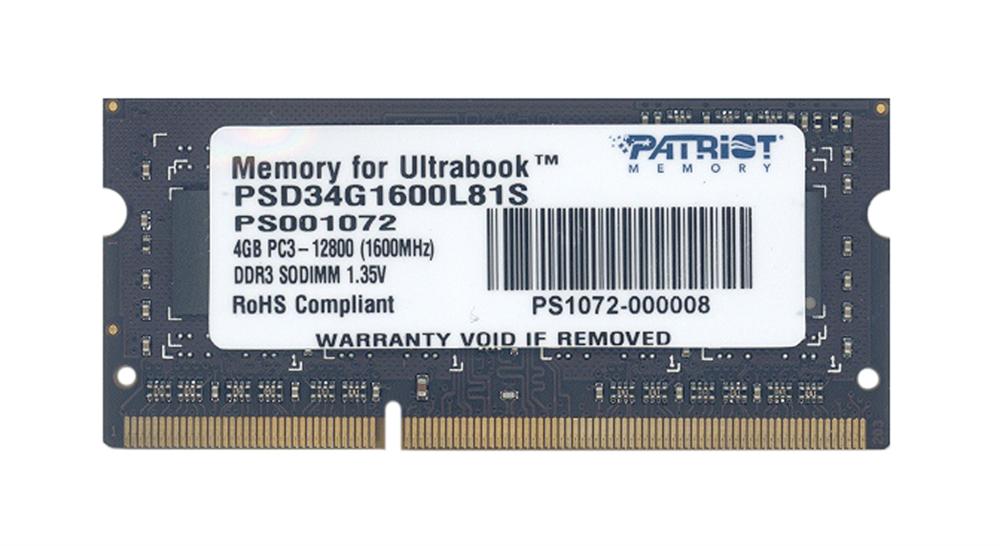 Memorie Notebook Patriot Signature 4GB DDR3L 1600MHz 1 Rank Double Sided 1.35V