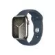 Smartwatch Apple Watch 9 GPS + Cellular, 45mm, Carcasa Silver Stainless Steel, Bratara Storm Blue Sport - M/L