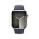 Smartwatch Apple Watch 9 GPS + Cellular, 45mm, Carcasa Silver Stainless Steel, Bratara Storm Blue Sport - S/M