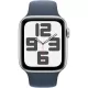 Smartwatch Apple Watch SE GPS + Cellular, 44mm, Carcasa Silver Aluminium, Bratara Storm Blue Sport - S/M