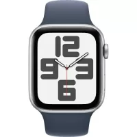 Smartwatch Apple Watch SE GPS, 44mm, Carcasa Silver Aluminium, Bratara Storm Blue Sport - M/L