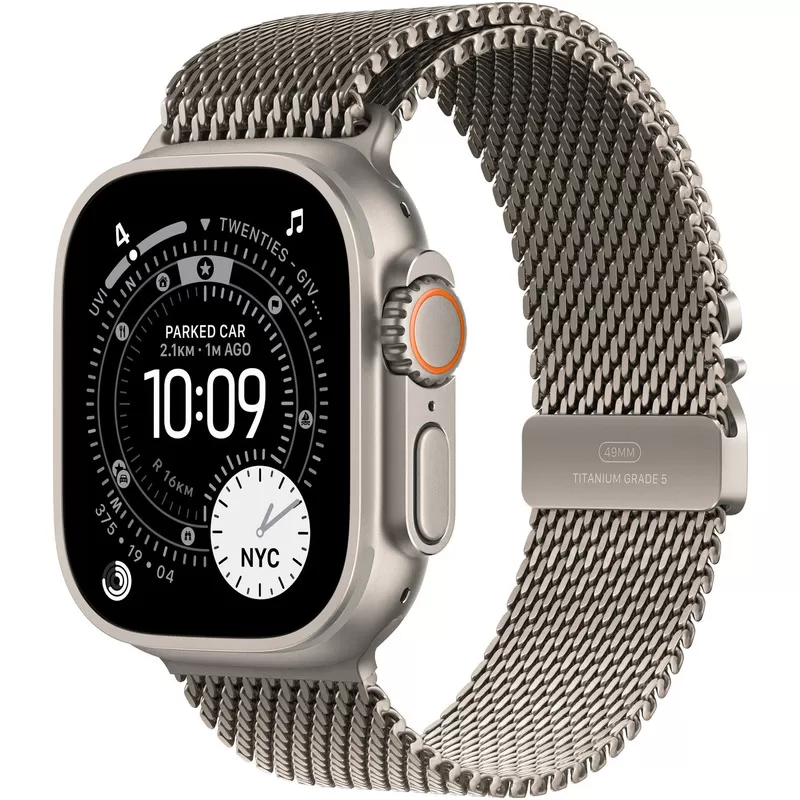 Smartwatch Apple Watch Ultra 3 GPS + Cellular  49mm  Carcasa Natural Titanium  Bratara Natural Titanium Milanese Loop - Small