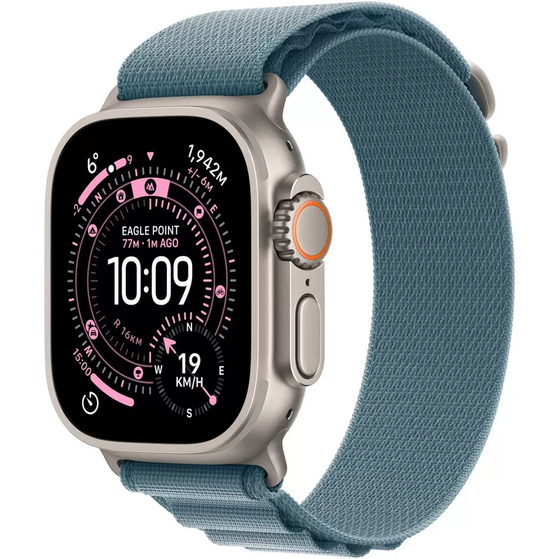Smartwatch Apple Watch Ultra 3 GPS + Cellular  49mm  Carcasa Natural Titanium  Bratara Light Blue Alpine Loop - Small
