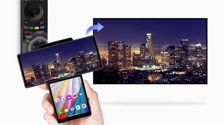 Mirroring streaming contents and controlling LG QNED with a phone while holding